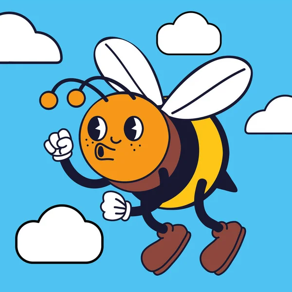 Cartoon Cute Bee Retro Style — Wektor stockowy