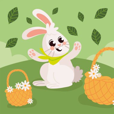 rabbit with baskets and flower, image
