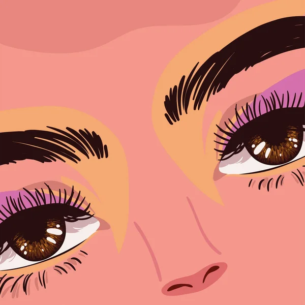 Female Eyes Face Closeup Flat Design — Stock vektor