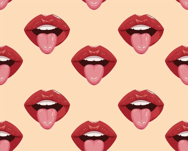 Pattern Female Face Closeup Lips Tongue — Stock vektor