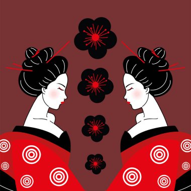 geishas character japan and flowers