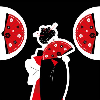 geisha with fan stickers design
