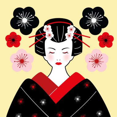 geisha with flowers, vector design