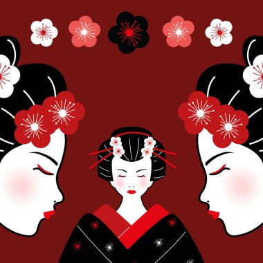 geishas and cherry flowers, design
