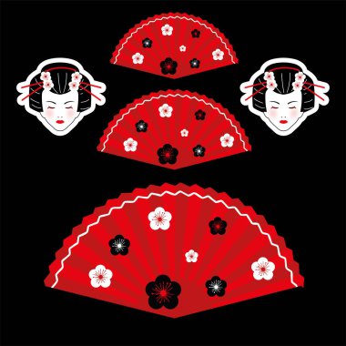icons of geisha and fan, vector design