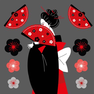japan woman geisha with fan