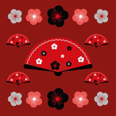 hand fan with cherry flowers pattern
