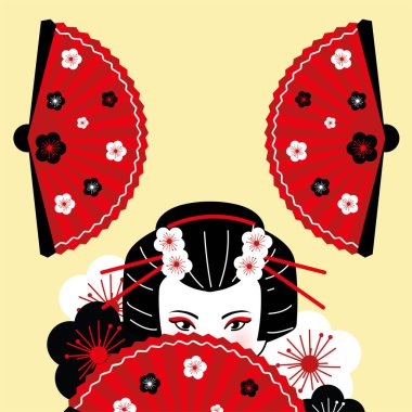 geisha and traditional fan with flowers