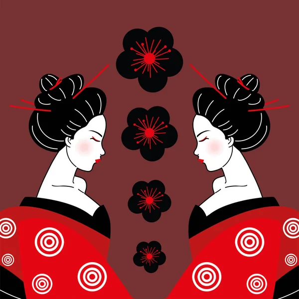 geishas character japan and flowers