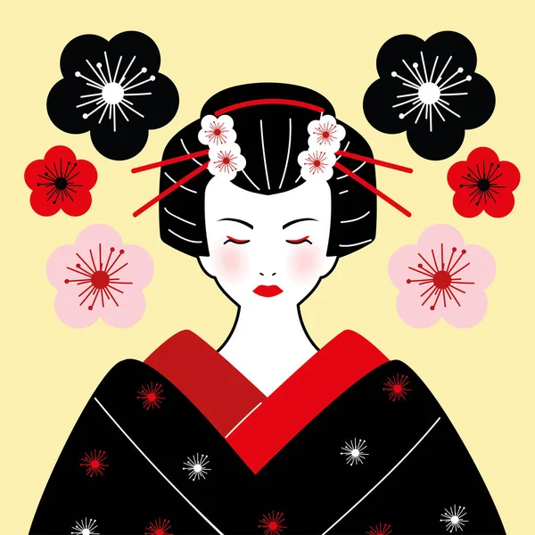 geisha with flowers, vector design