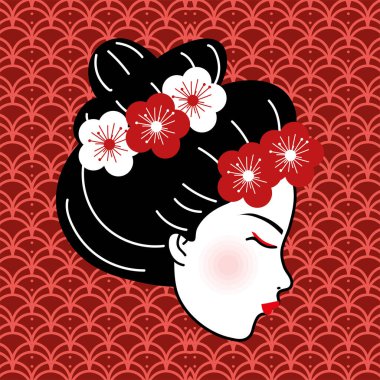 face of geisha with flowers