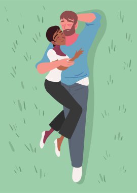 Çimlerin üzerinde dinlenen çift, vektör biçimi