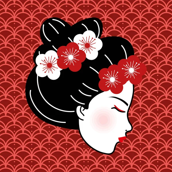 face of geisha with flowers