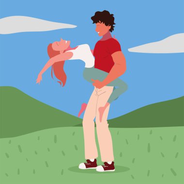 Mutlu çift açık havada, vektör tasarımı