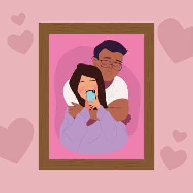 couple taking selfie in frame, design