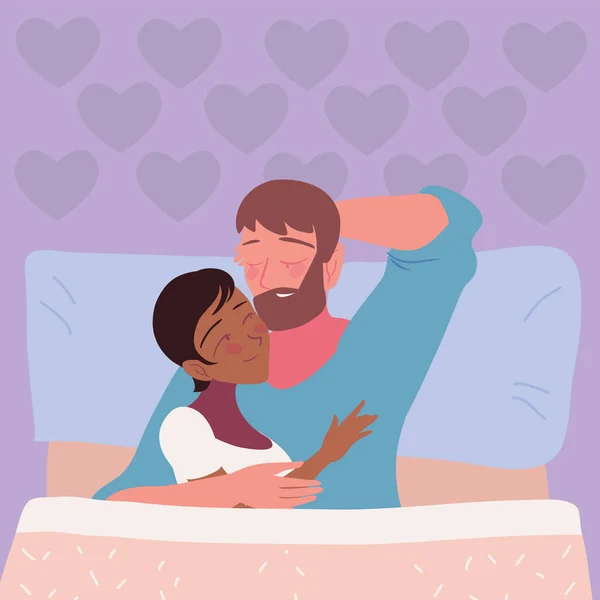 Couple Together Bed Design — Stockvector