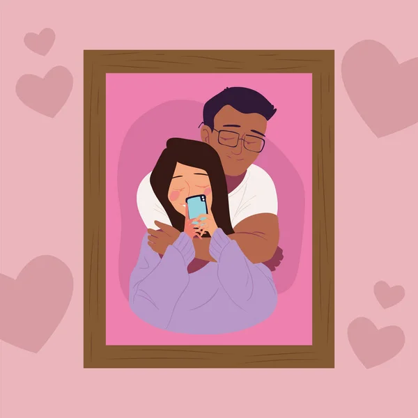 Couple Taking Selfie Frame Design — Stockový vektor