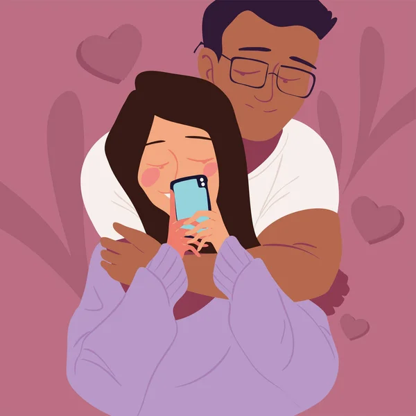 Casal Tirando Uma Selfie Por Smartphone —  Vetores de Stock