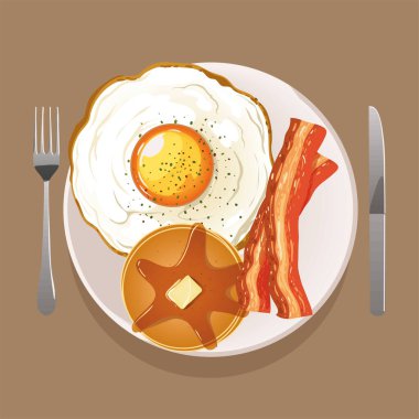 breakfast egg and pancakes with bacon