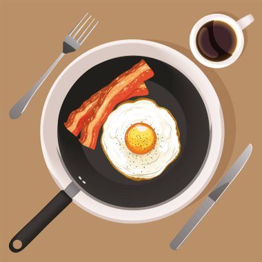bacon fried egg breakfast with coffee