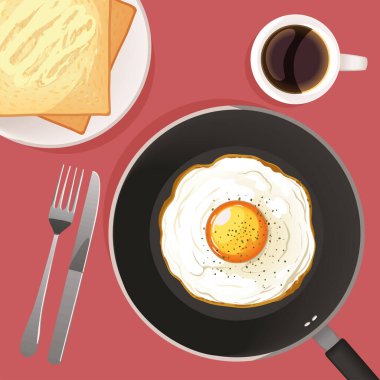 fried egg and breads with coffee, breakfast