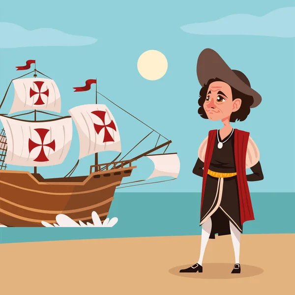 Columbus Day Explorer Christopher Boat — ストックベクタ