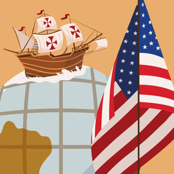 Columbus Day Εξερεύνηση Αμερικανική Σχεδιασμός — Διανυσματικό Αρχείο