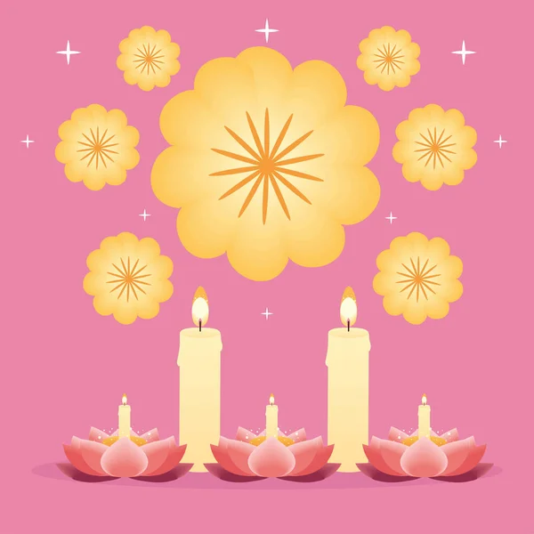 Loy Krathong Candles Flowers Design — 图库矢量图片