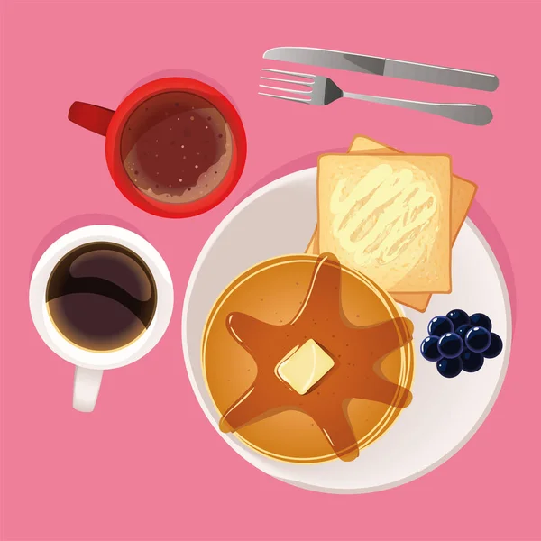 Breakfast Pancakes Hot Beverage Fruit — Vector de stock