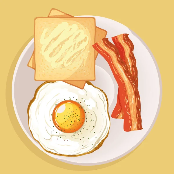 Fried Egg Bacon Bread Breakfast — Stock Vector