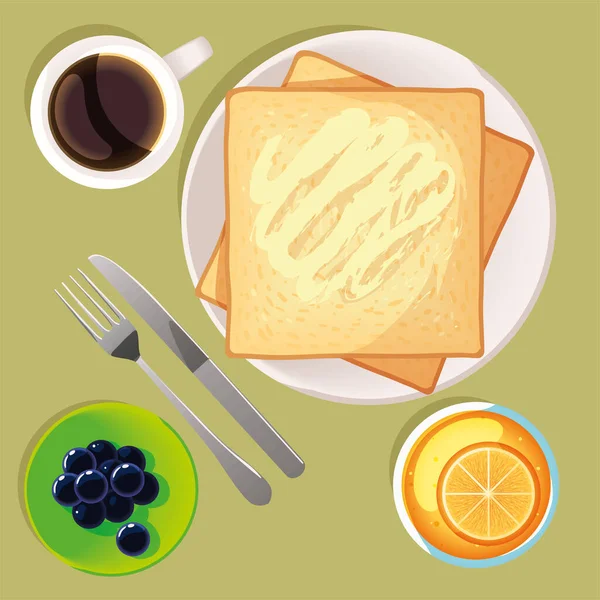 Bread Fruit Coffee Breakfast — Vector de stock