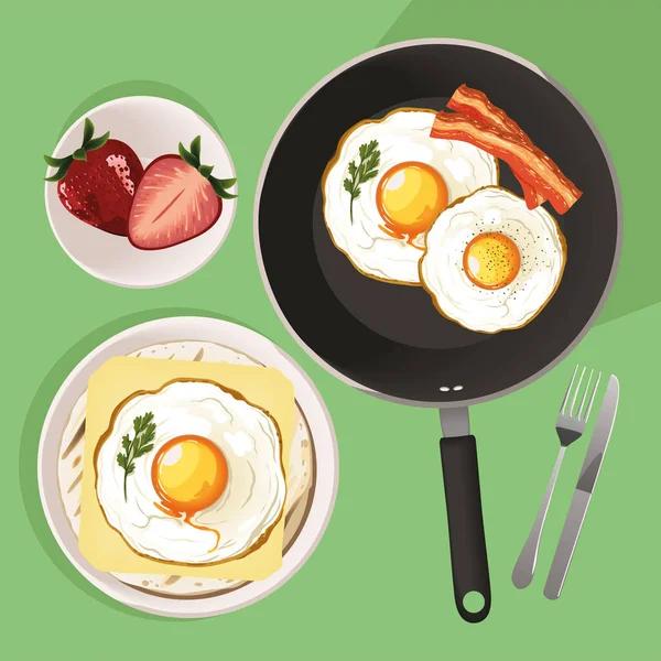 Вкусное Меню Завтрака Яйцом Фруктами — стоковый вектор