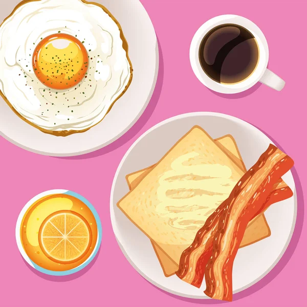 Сніданок Свіжа Їжа Яєчний Бекон Хліб — стоковий вектор