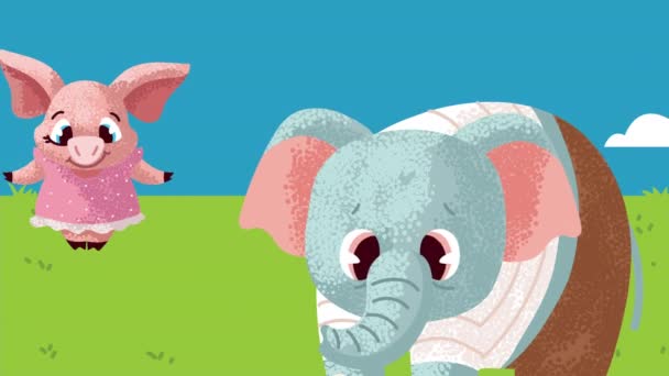Funny Pig Elephant Characters Animation Video Animated — Vídeos de Stock