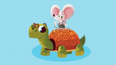 funny turtle and mouse characters animation ,4k video animated