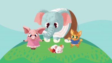group of animals characters animation ,4k video animated