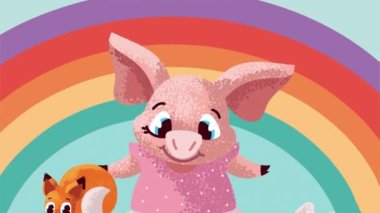 cute animals and rainbow animation ,4k video animated