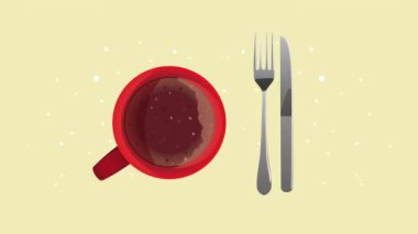 delicious breakfast with coffee and cutleries ,4k video animated