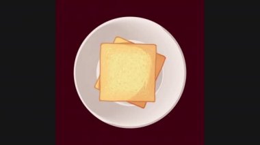 delicious breakfast with bread toast animation ,4k video animated