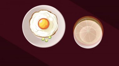 delicious breakfast with egg fried animation ,4k video animated
