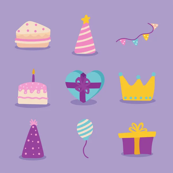 Set Icon Birthday Celebration Accessories — Stock vektor