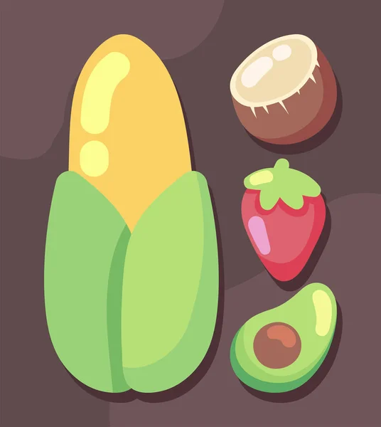 Organic Vegetable Fruit Icons Set — Vector de stock