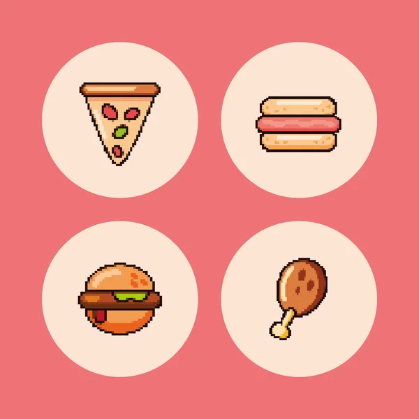 Set Fast Food Pixel Art Design — Vettoriale Stock