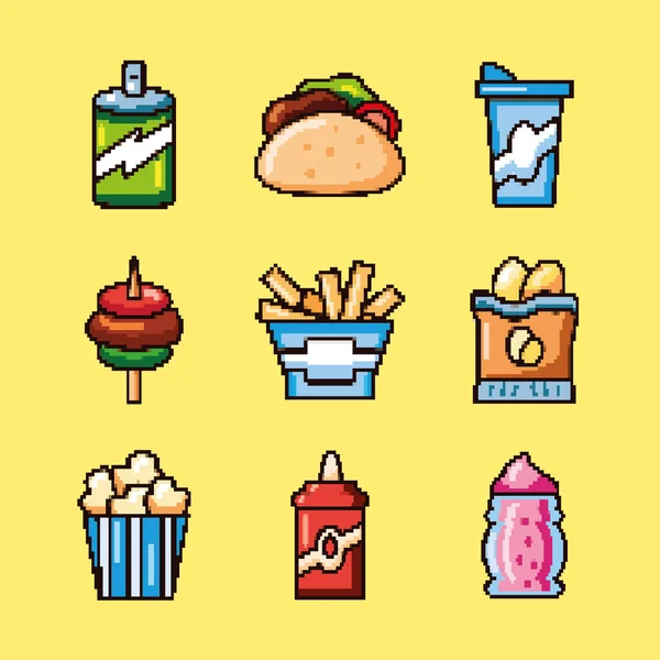 Fast Food Pixel Art Icons Set — Wektor stockowy