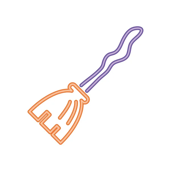 Witch Broom Neon Icon Isolated — Stockvektor