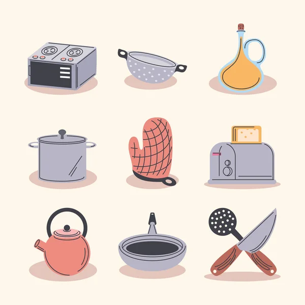 Набор Кухонной Утвари Стиль — стоковый вектор