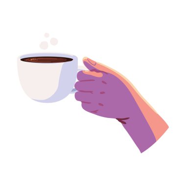 hot coffee cup in hand icon isolated