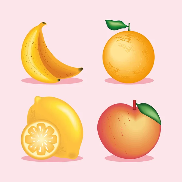 Icons Set Realistic Yellow Fruits Style — Stockvektor