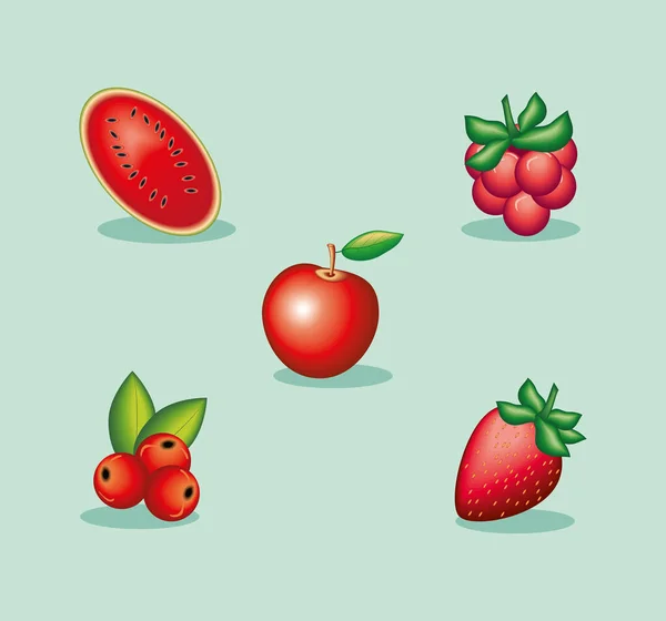 Realistic Red Fruits Icons Design — Stockvektor