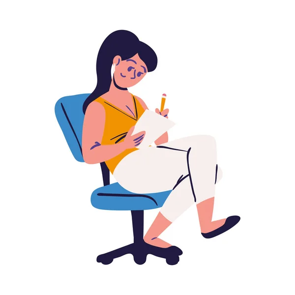 Woman Sitting Working Icon Isolated — Stok Vektör